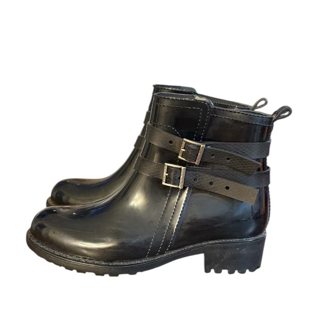 Nicole Miller Lugged Sole Black Rubber Rain Boots with Buckles Women’s Size 7 - Picture 3 of 8